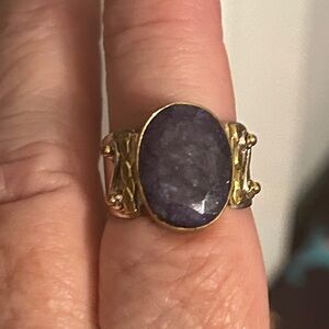 Artisan BOHO crafted Gold and Purple Stone Ring size 8‎